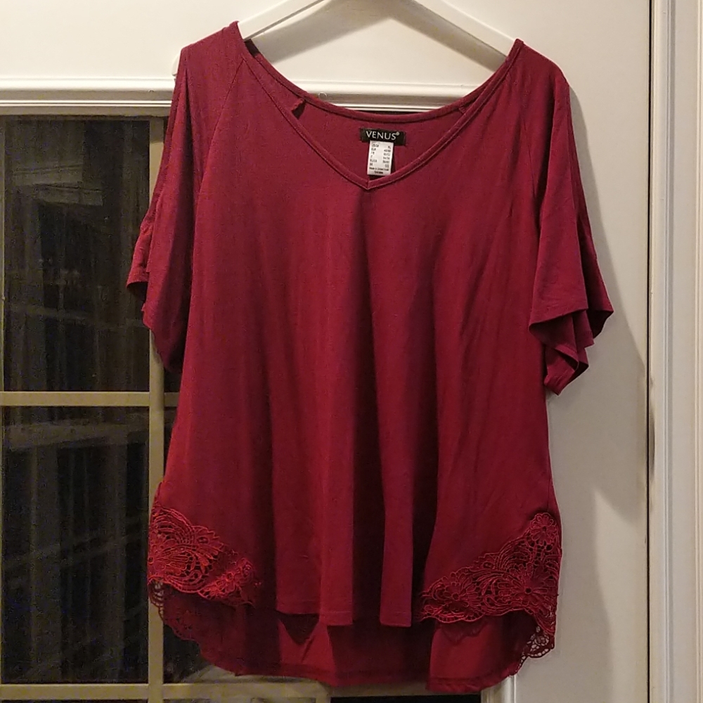 Burgundy, soft, comfortable, cold shoulder